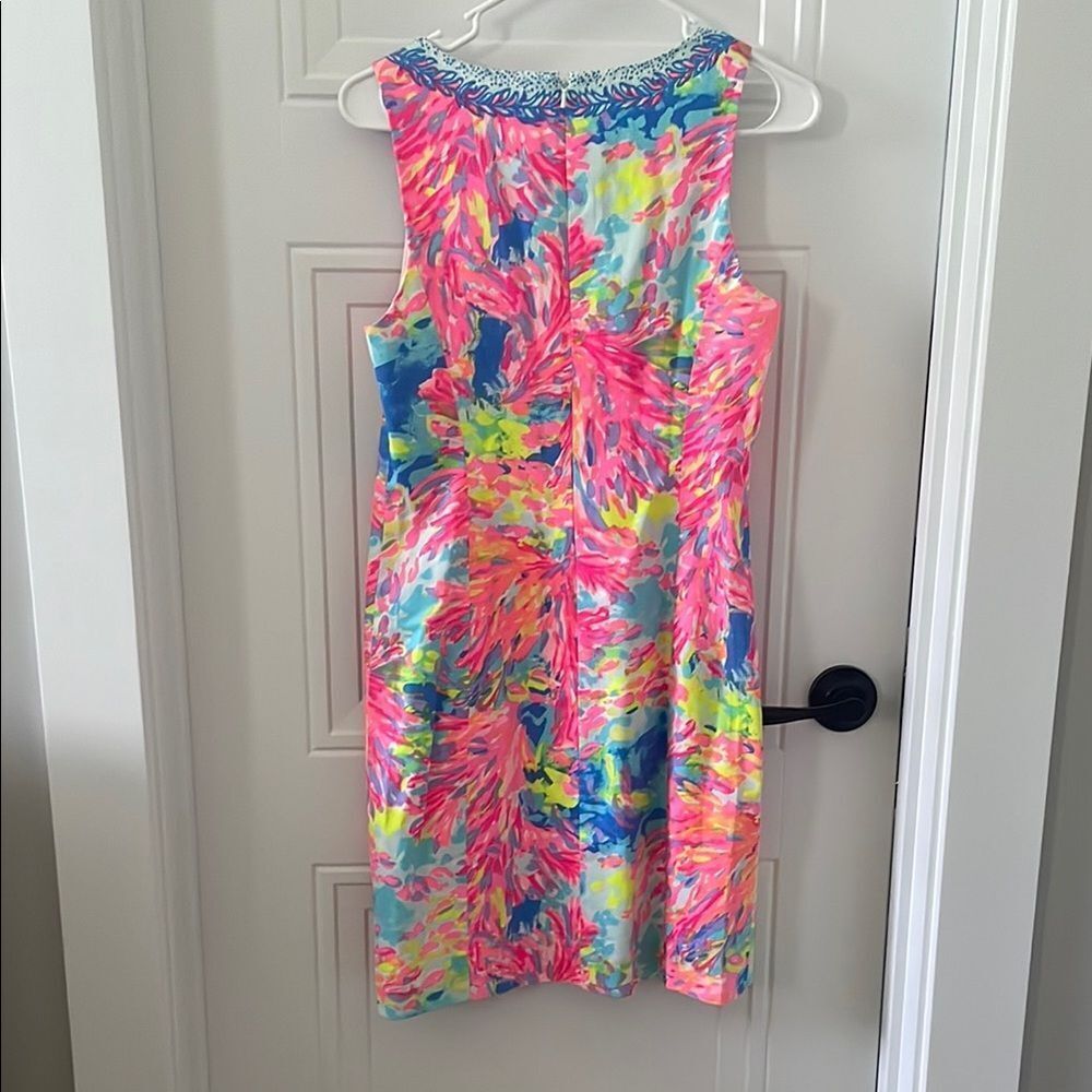 Lilly Pulitzer Pink and Blue V-neck Sheath Mini Dress - Picture 4 of 6